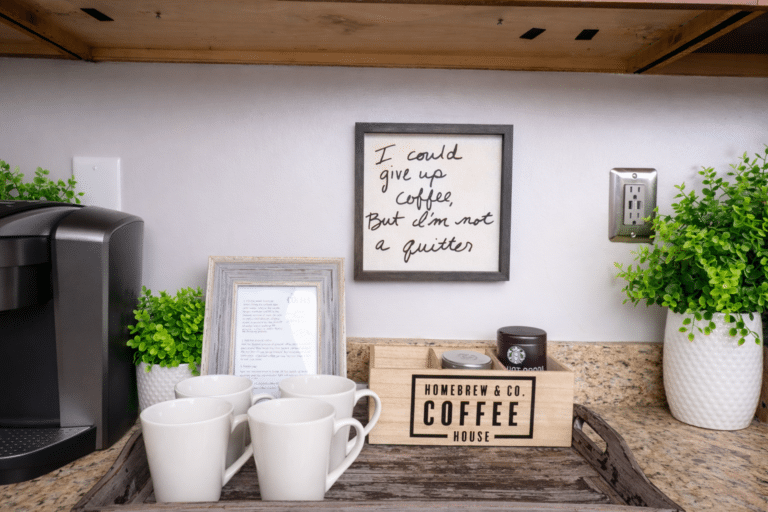 Cozy coffee station with rustic decor